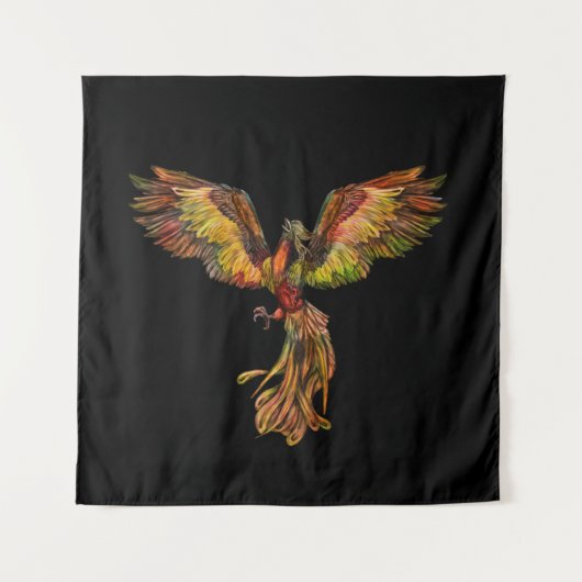 Phoenix Rising - op zwart Wandkleed (Voorkant)
