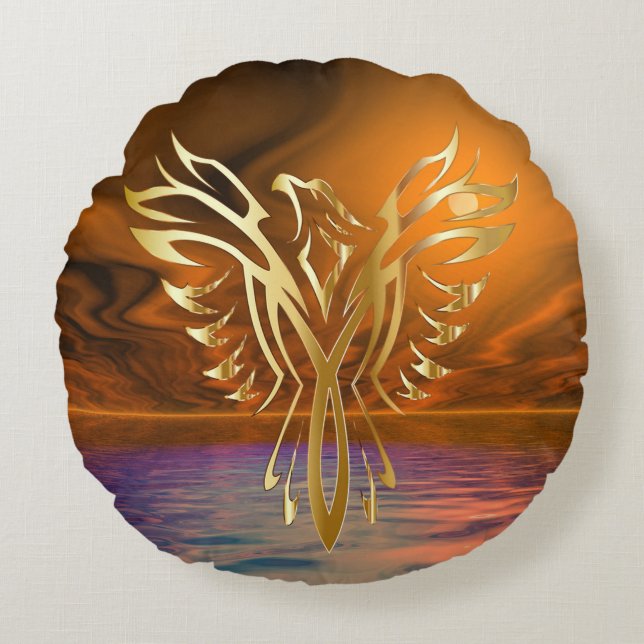 Phoenix Rising Rond Kussen (Voorkant)
