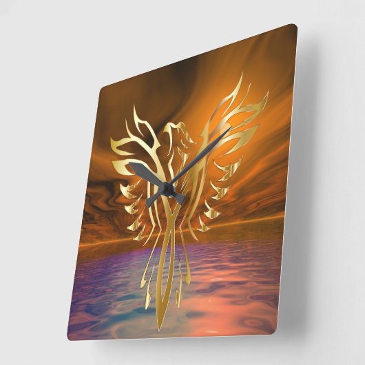 Phoenix Rising Vierkante Klok (Hoek)