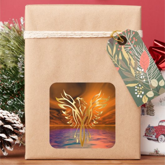 Phoenix Rising Vierkante Sticker (Feestdagen)