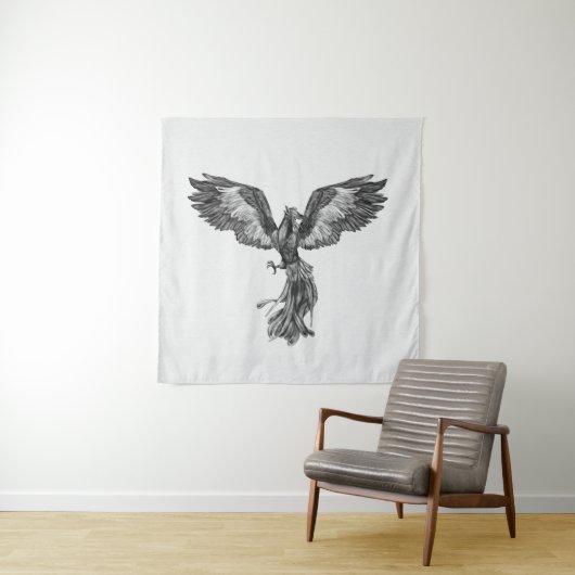 Phoenix Rising - zwart en wit Wandkleed (In situ)