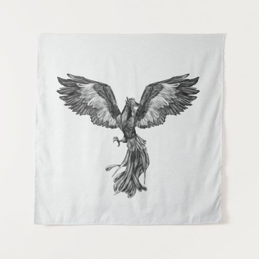 Phoenix Rising - zwart en wit Wandkleed (Voorkant)