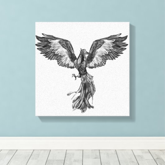 Phoenix Rising - Zwart-wit Canvas Afdruk (Insitu (Houten vloer))