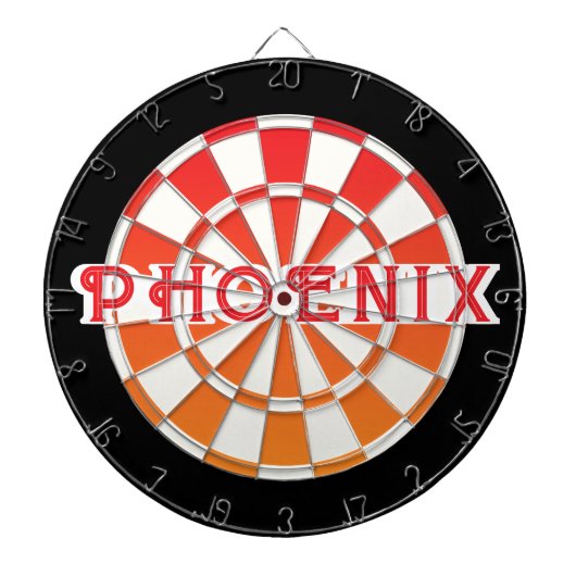 PHOENIX Rode tekst op Rood Sinaasappel Zwart-wit Dartbord (Voorkant)