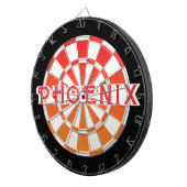 PHOENIX Rode tekst op Rood Sinaasappel Zwart-wit Dartbord (Voorkant Rechts)