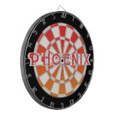 PHOENIX Rode tekst op Rood Sinaasappel Zwart-wit Dartbord (Voorkant Links)
