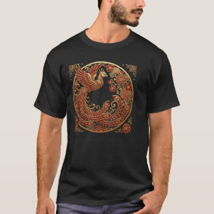 Phoenix Rood Goud Aziatisch Traditioneel Ontwerp T-shirt