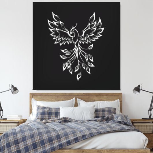 Phoenix ruist op zwart canvas afdruk (Insitu (Slaapkamer))