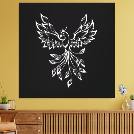 Phoenix ruist op zwart canvas afdruk (Insitu (Woonkamer))