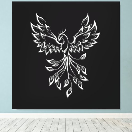 Phoenix ruist op zwart canvas afdruk (Insitu (Houten vloer))