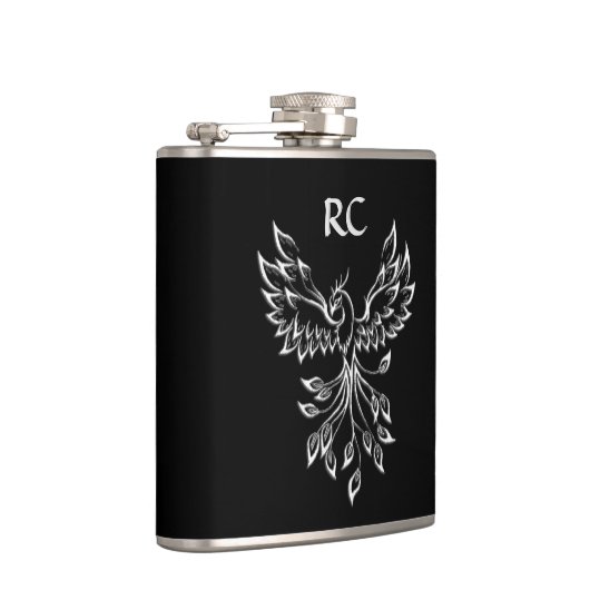 Phoenix ruist op zwart heupfles (Rechts)