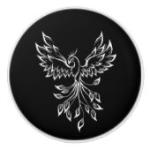 Phoenix ruist op zwart keramische knop (Voorkant)