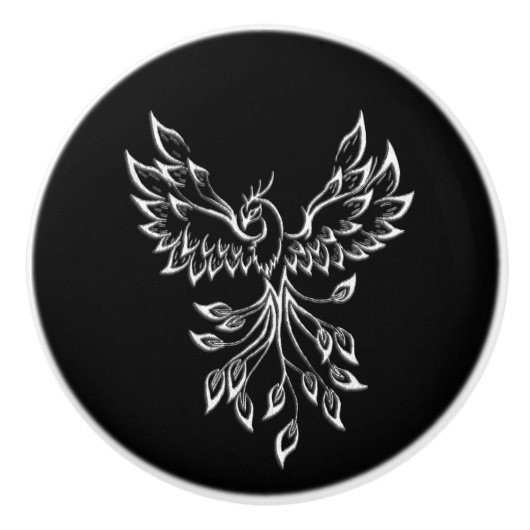 Phoenix ruist op zwart keramische knop (Voorkant)