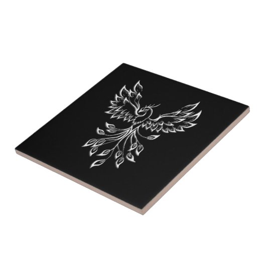 Phoenix ruist op zwart tegeltje (Zijkant)