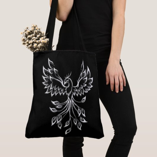 Phoenix ruist op zwart tote bag (Dichtbij)