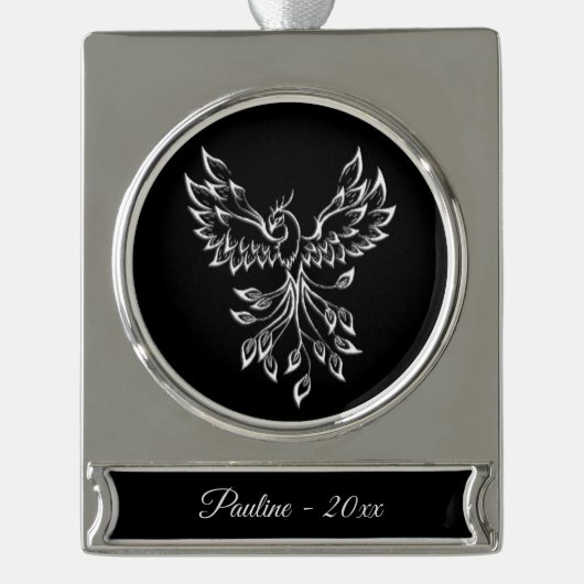 Phoenix ruist op zwart verzilverd banner ornament (Voorkant)