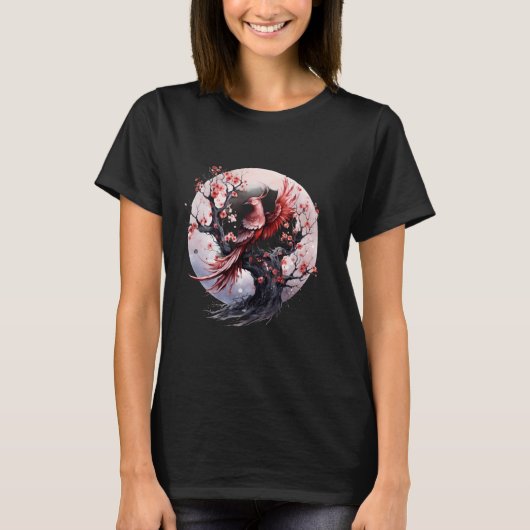 Phoenix Sakura Tree Fire Phoenix vogel mythische v T-shirt (Voorkant)