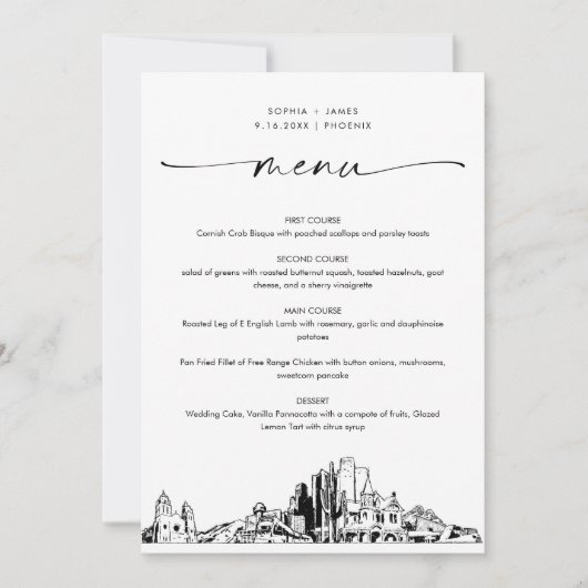 Phoenix Skyline Bruiloft Diner Menu Kaart 5x7 (Voorkant)