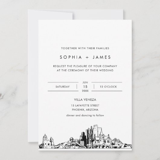 Phoenix Skyline bruiloft uitnodiging met foto (Voorkant)