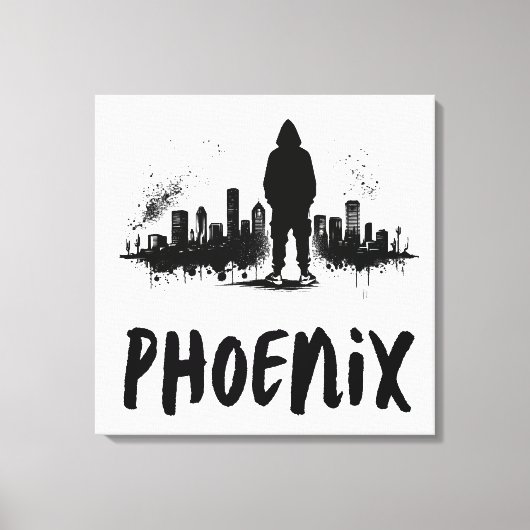 Phoenix Skyline Ink Splatter Canvas Art (Voorkant)