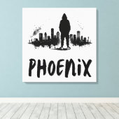 Phoenix Skyline Ink Splatter Canvas Art (Insitu (Houten vloer))
