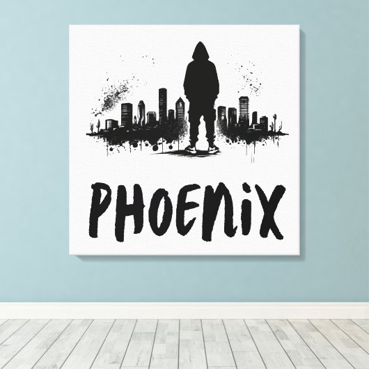Phoenix Skyline Ink Splatter Canvas Art (Insitu (Houten vloer))