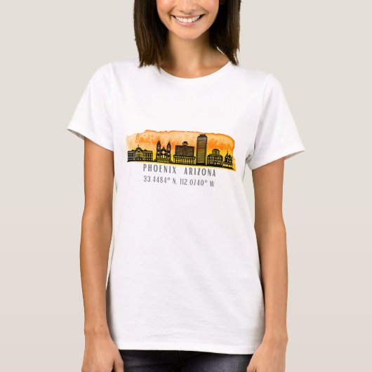 Phoenix Skyline Map Coordinates T-shirt (Voorkant)