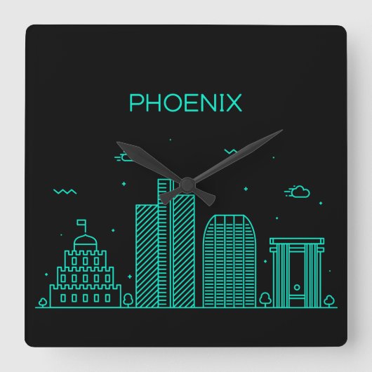 Phoenix skyline vierkante klok (Voorkant)