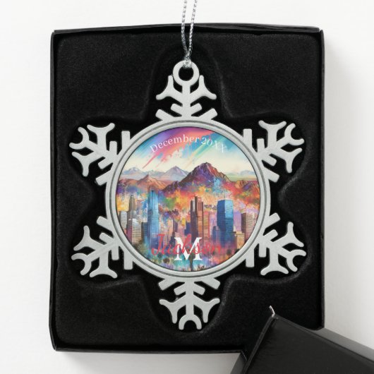 Phoenix Snowflake Pewter Kerstversiering Tin Sneeuwvlok Ornament (Kistje)