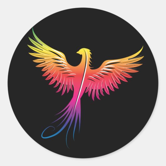 Phoenix stijgend in heldere kleuren ronde sticker (Voorkant)