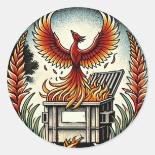 Phoenix stijgt op uit de vuilnisbakken ronde sticker
