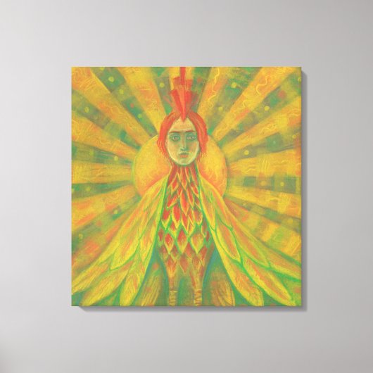 Phoenix Sun Bird Woman Goddess Fantasy Surrealisme Canvas Afdruk (Voorkant)
