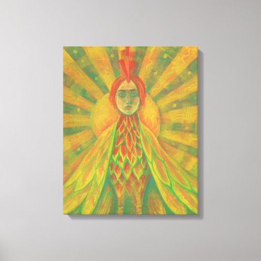 Phoenix Sun Bird Woman Goddess Fantasy Surrealisme Canvas Afdruk (Voorkant)