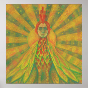 Phoenix Sun Bird Woman Goddess Fantasy Surrealisme Poster