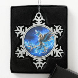 Phoenix van de saffierene dageraad  tin sneeuwvlok ornament