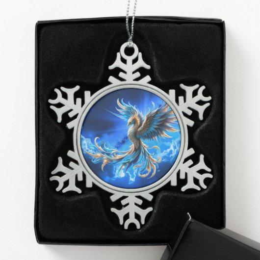 Phoenix van de saffierene dageraad  tin sneeuwvlok ornament (Kistje)