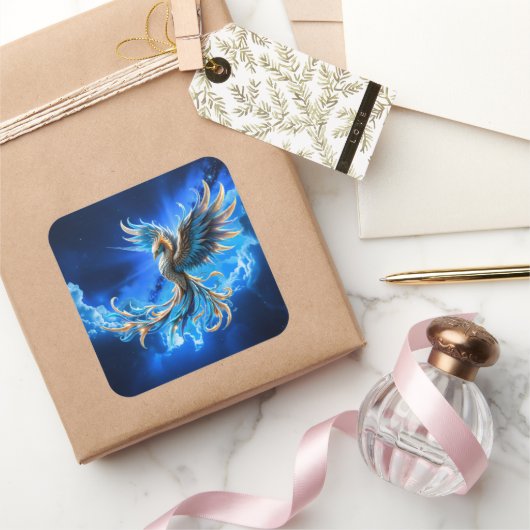 Phoenix van de saffierene dageraad vierkante sticker (Geschenken)