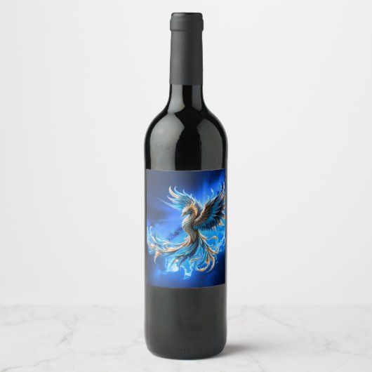 Phoenix van de saffierene dageraad  wijn etiket (Voorkant)
