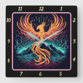 Phoenix vlamt boven de maanverlichte canyon vierkante klok (Voorkant)