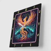 Phoenix vlamt boven de maanverlichte canyon vierkante klok (Hoek)
