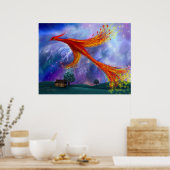 Phoenix vliegend bij nacht poster (Keuken)