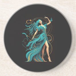 Phoenix vrouwensilhouet in een vloeiend Onderzette Zandsteen Onderzetter