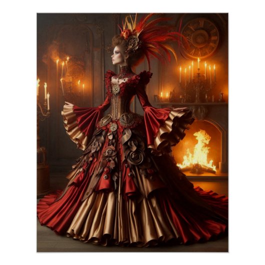 Phoenix Vuur Koningin Steampunk Victoriaans Indust Perfect Poster (Voorkant)