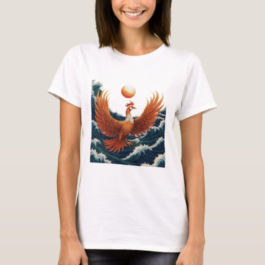 Phoenix Wave Art - Ukiyo-e Sunset Design T-shirt (Voorkant)