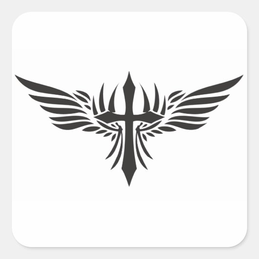 Phoenix Wings en Cross Vierkante Sticker (Voorkant)