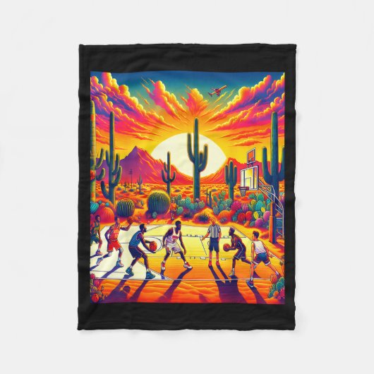 Phoenix woestijn zonsondergang basketbal hittegolf fleece deken (Voorkant)