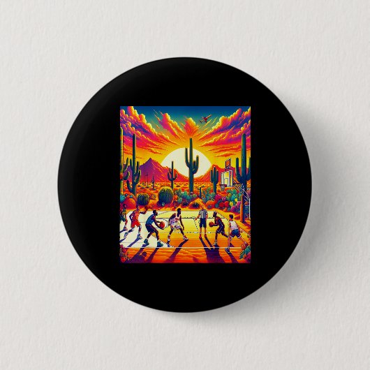 Phoenix woestijn zonsondergang basketbal hittegolf ronde button 5,7 cm (Voorkant)
