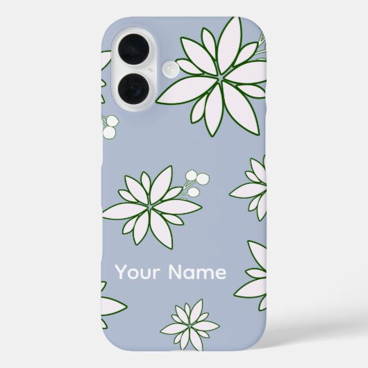 phone case periwinkle with white flowers (Achterkant)