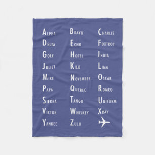 Phonetic Alphabet Aviation Paars Fleece Blanket Deken