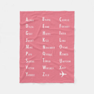 Phonetic Alphabet Aviation Pink Fleece Blanket Deken